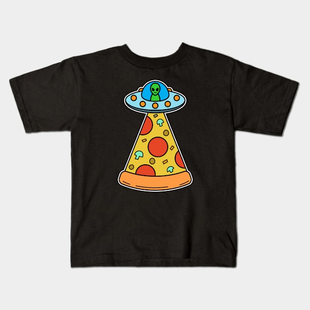 Alien Pizza Kids T-Shirt by rudypagnel